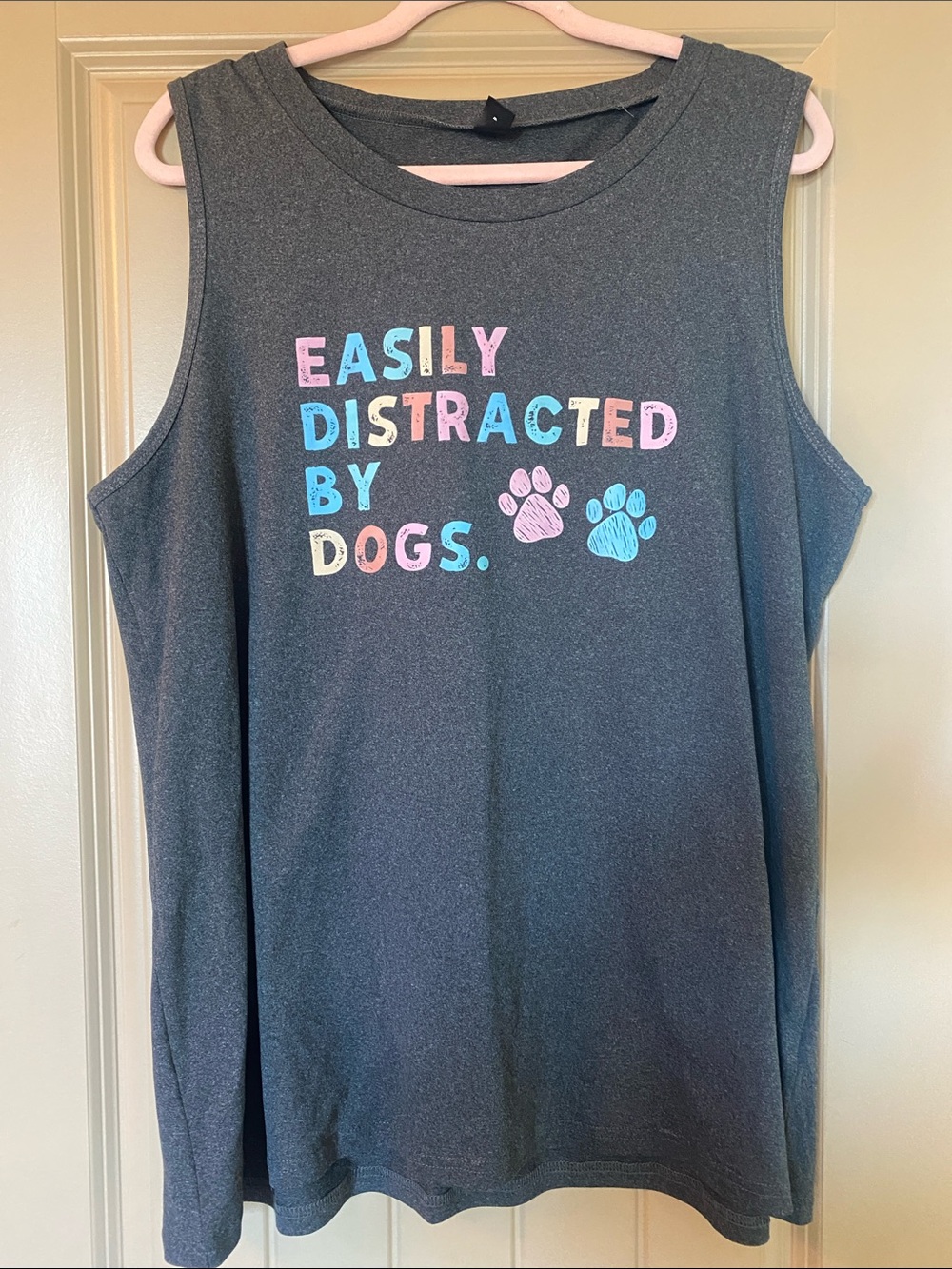 SHEIN Gray Sleeveless Dog Lover Tank with Pastel Lettering 3xl